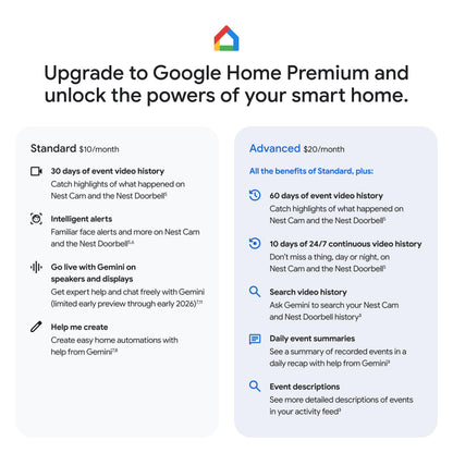 Google Nest Cam Outdoor (Wired, 2nd Gen) - 2 Pack - Security Camera with 2K Video and Gemini, Night Vision, 2-Way Audio - Works with Google Home - 2025 Model - Snow