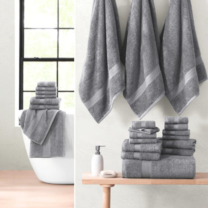 LANE LINEN Cotton Bath Towel Set - 24 Pcs - Highly Absorbent, Quick Dry & Ultra Soft - 2 Bath Sheets, 4 Bath, 6 Hand Towels, 8 Washcloths, 4 Fingertip - Oeko Tex Certified - Space Grey