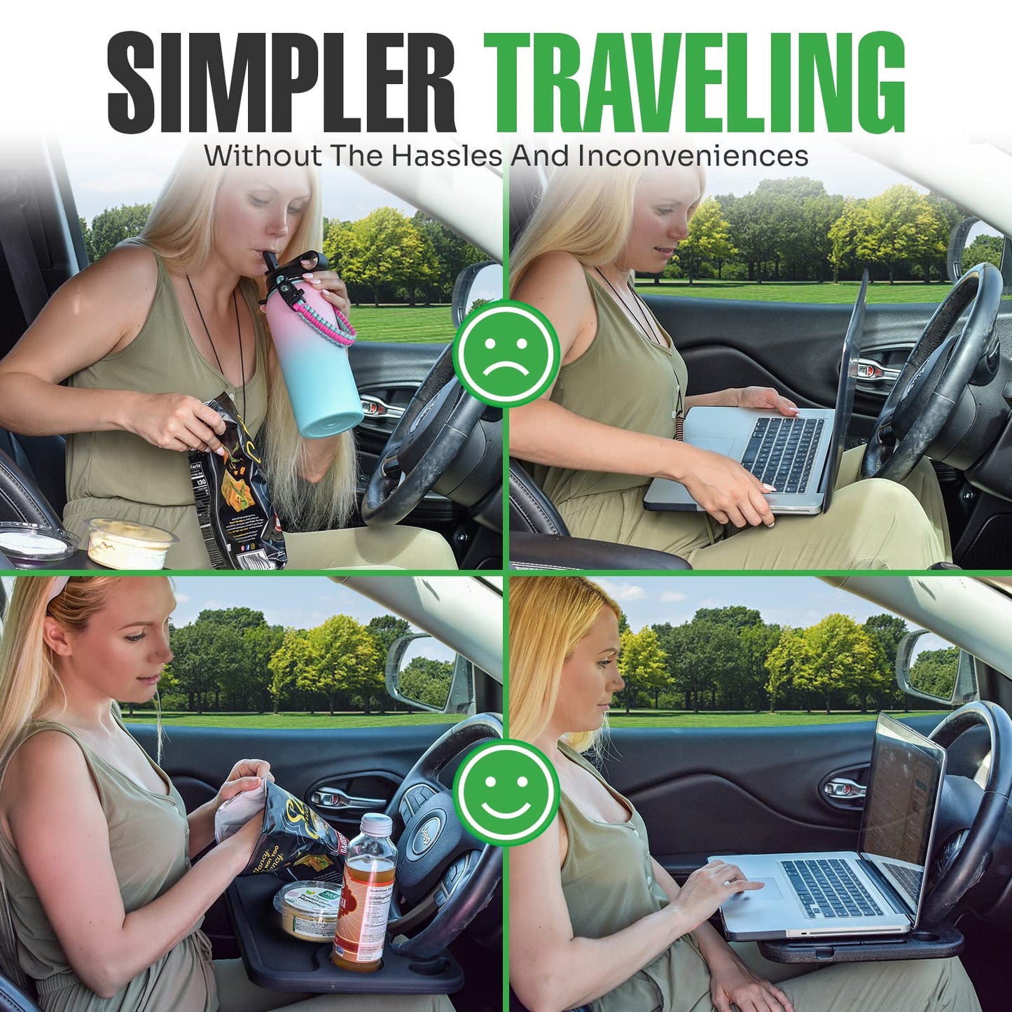Steering Wheel Desk Tray for Eating, Laptops - Hooks Onto Most Vehicle Steering Wheels, Road Trip Accessory, Car Table