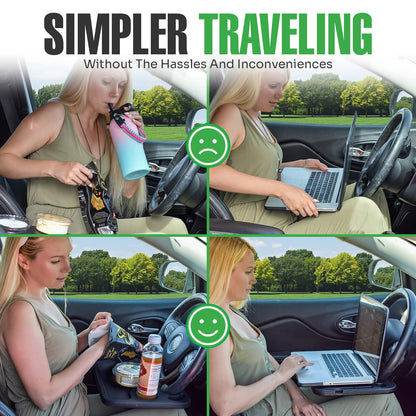 Steering Wheel Desk Tray for Eating, Laptops - Hooks Onto Most Vehicle Steering Wheels, Road Trip Accessory, Car Table