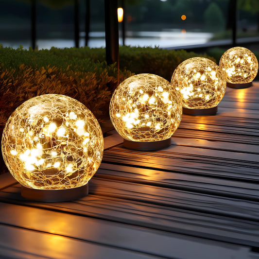 JKIMK Solar Globe Lights Outdoor Waterproof-Solar Balls for Garden-Cracked Glass Ball Solar Lights Outdoor-Solar Orbs for Outside-Outdoor Decorations for Patio and Yard Lawn Backyard Decor
