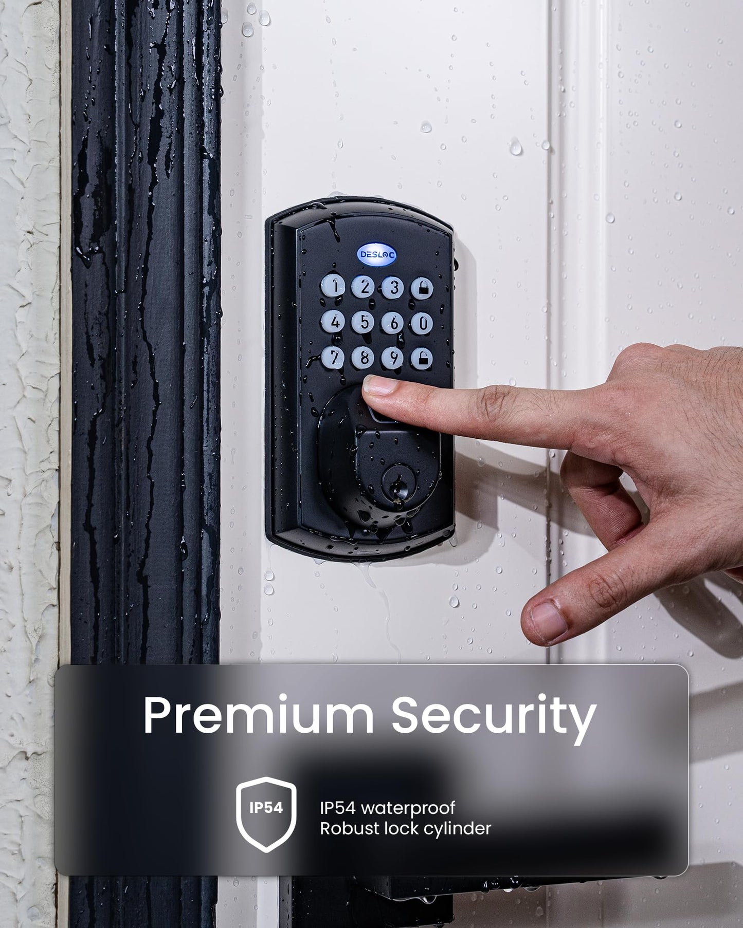 DESLOC A100F Keypad Fingerprint Door Lock, Keyless Entry Door Lock, Smart Lock Deadbolt for Front Door, Easy Installation, Emergency Power Port,12 Months Battery, IP54 Waterproof, 5 Keys