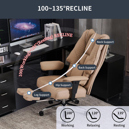 EXCEBET Big and Tall Office Chair 400lbs Wide Seat, Leather High Back Executive Office Chair with Foot Rest, Ergonomic Office Chair Lumbar Support for Lower Back Pain Relief (Brown)
