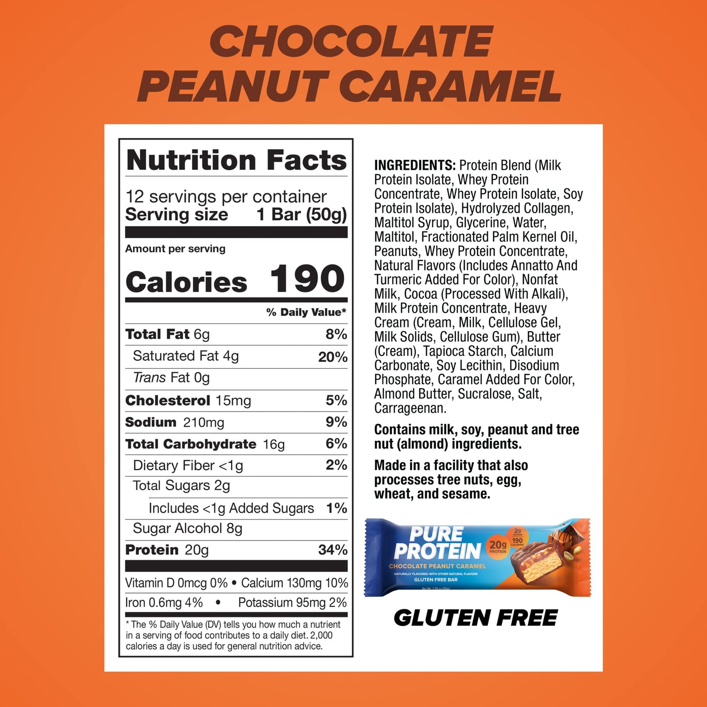 Pure Protein Bars, High Protein, Nutritious Snacks to Support Energy, Low Sugar, Gluten Free, Chocolate Peanut Caramel, 1.76oz, 12 Count (Pack of 1) (Packaging May Vary)