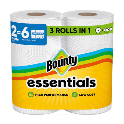 Bounty Essentials Select-A-Size Paper Towels, White, 2 Triple Rolls = 6 Regular Rolls (Packaging May Vary)