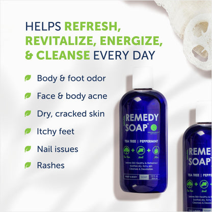 Truremedy Naturals Remedy Tea Tree Oil Body Wash - 12 oz Refreshing Cleanser for Skin and Scalp with Tea Tree, Peppermint, and Aloe - Invigorating Tea Tree Soap Body Wash