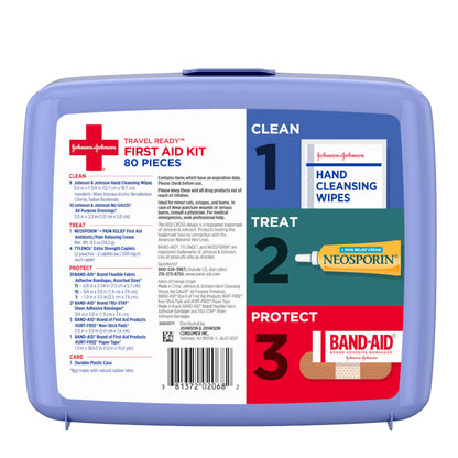 BAND-AID Brand Travel Ready Portable Emergency First Aid Kit for Minor Wound Care, Perfect for Home, Car, Travel, Camping Essentials & Outdoor Emergency Kit, 80 Pieces