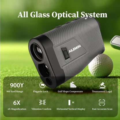 AILEMON 900 Yards Golf Laser Rangefinder with Slope Switch, Ultra-Clear Optics, Flag-Lock/Slope/Magnetic Stripe/Lightweight Goling Range Finder (Gray)