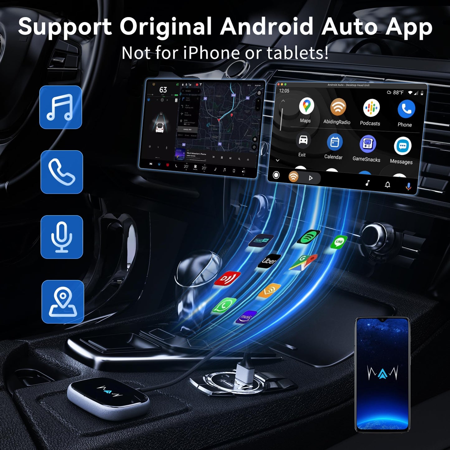 vnilrgle Wireless Android Auto Adapter, Wireless carplay Adapter, Latest NFC Touchscreen Connectivity, Wireless Plug-and-Play for Android Devices (Android 11 and Above)