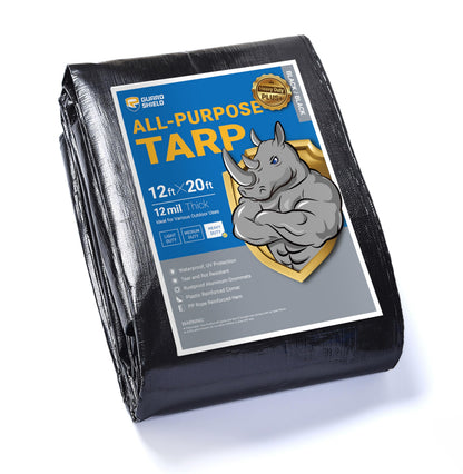 GUARD SHIELD Heavy Duty Tarp 12x20 Feet Black Tarp Large Outdoor Tarps Waterproof with Grommets Cover 12mil