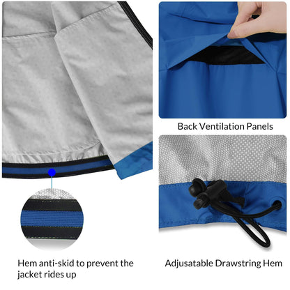 baleaf Men's Rain Jacket Waterproof Windbreaker Raincoat Running Cycling Golf Gear Hood Lightweight Reflective Packable Royal Blue 3XL
