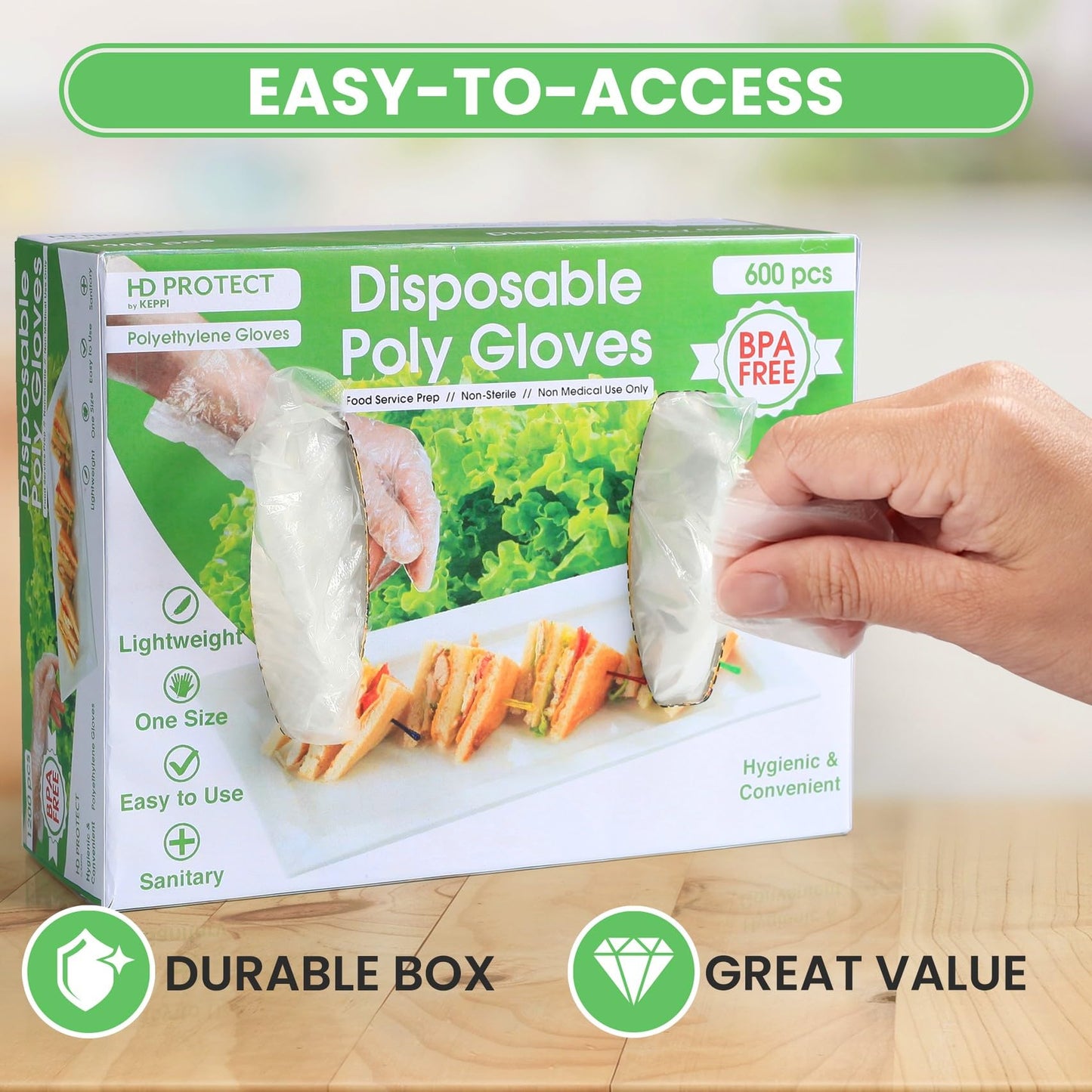 Keppi 600 pcs Plastic Gloves - BPA & Latex Free - For Food Handling - Food Safe - Disposable Gloves for Cooking - Bulk Purchase - Great Fit