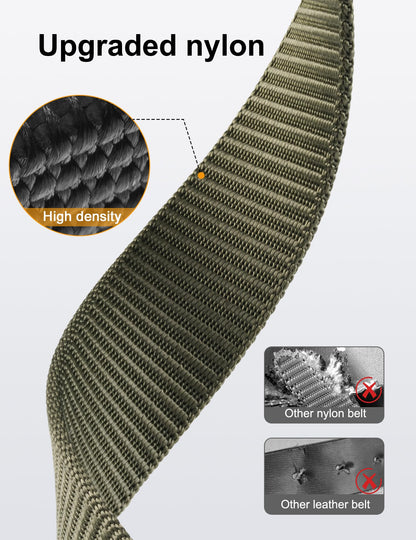 JUKMO Men's 1.5" Nylon Ratchet Belt, Casual Web Click Tactical Belt with Slide Buckle for Jeans, No Holes Adjustable Trim to Fit(Army Green,Medium)