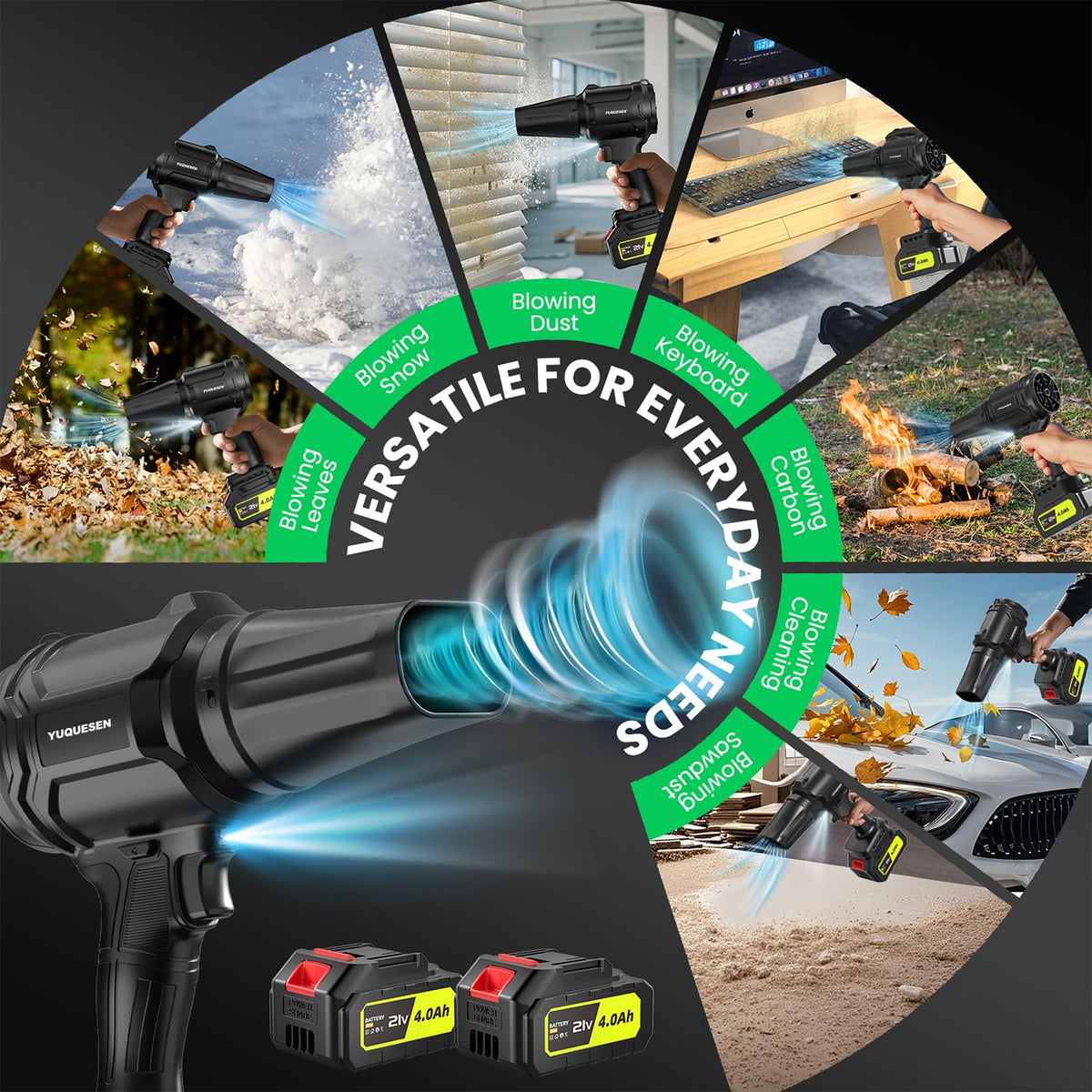 Cordless Leaf Blower, 980,000 RPM Handheld Leaf Blower with 2 X 4.0Ah Batteries & Charger, Lightweight Leaf Blowers for Patio Cleaning, Lawn Care, Leaves, Dust - Dark