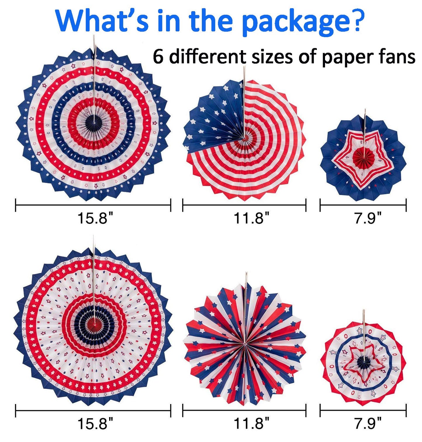 29PCS 4th/Fourth of July Patriotic Decorations Set - Red White Blue Paper Fans,USA Flag Pennant,Star Streamer,Pom Poms,Hanging Swirls Party Decor Supplies