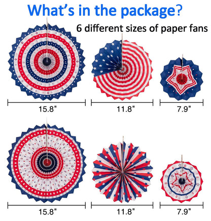 29PCS 4th/Fourth of July Patriotic Decorations Set - Red White Blue Paper Fans,USA Flag Pennant,Star Streamer,Pom Poms,Hanging Swirls Party Decor Supplies