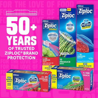 Ziploc Quart Food Storage Bags, Stay Open Design with Stand-Up Bottom, Easy to Fill, 136 Count