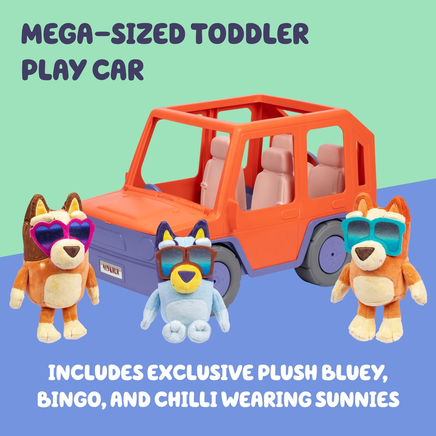 Bluey Big Heeler 4WD and Family Toddler Toy Car, Bingo and Chilli Plush Buddies, Opening Hood Storage, Car Toys for Kids 3+, Amazon Exclusive