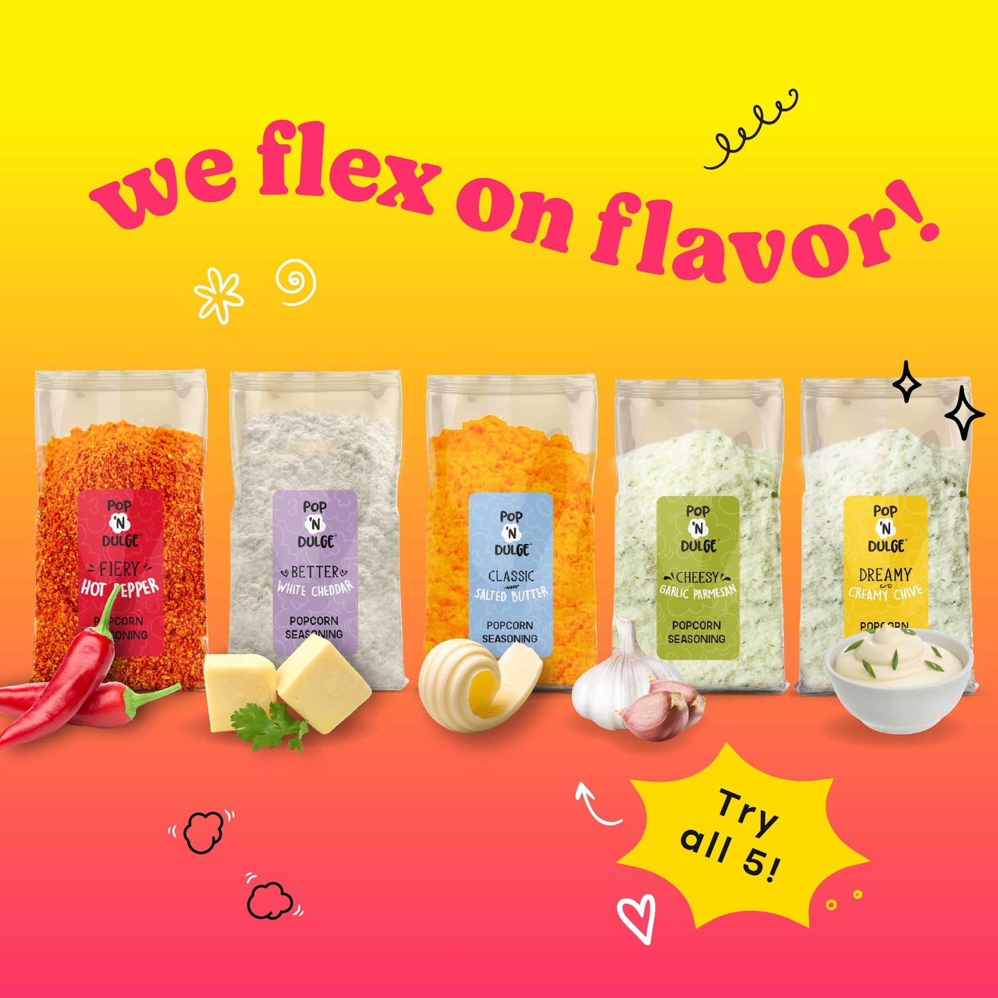 Valentines Day Gifts Movie Night Popcorn Gift Set, Valentines Day Gifts For Her Him, 10 Piece Set, 5 Gourmet Popcorn Kernels and 5 Popcorn Seasoning Flavoring, Kosher, Non-GMO Romantic Movie Night Gift Baskets Idea