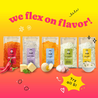 Valentines Day Gifts Movie Night Popcorn Gift Set, Valentines Day Gifts For Her Him, 10 Piece Set, 5 Gourmet Popcorn Kernels and 5 Popcorn Seasoning Flavoring, Kosher, Non-GMO Romantic Movie Night Gift Baskets Idea