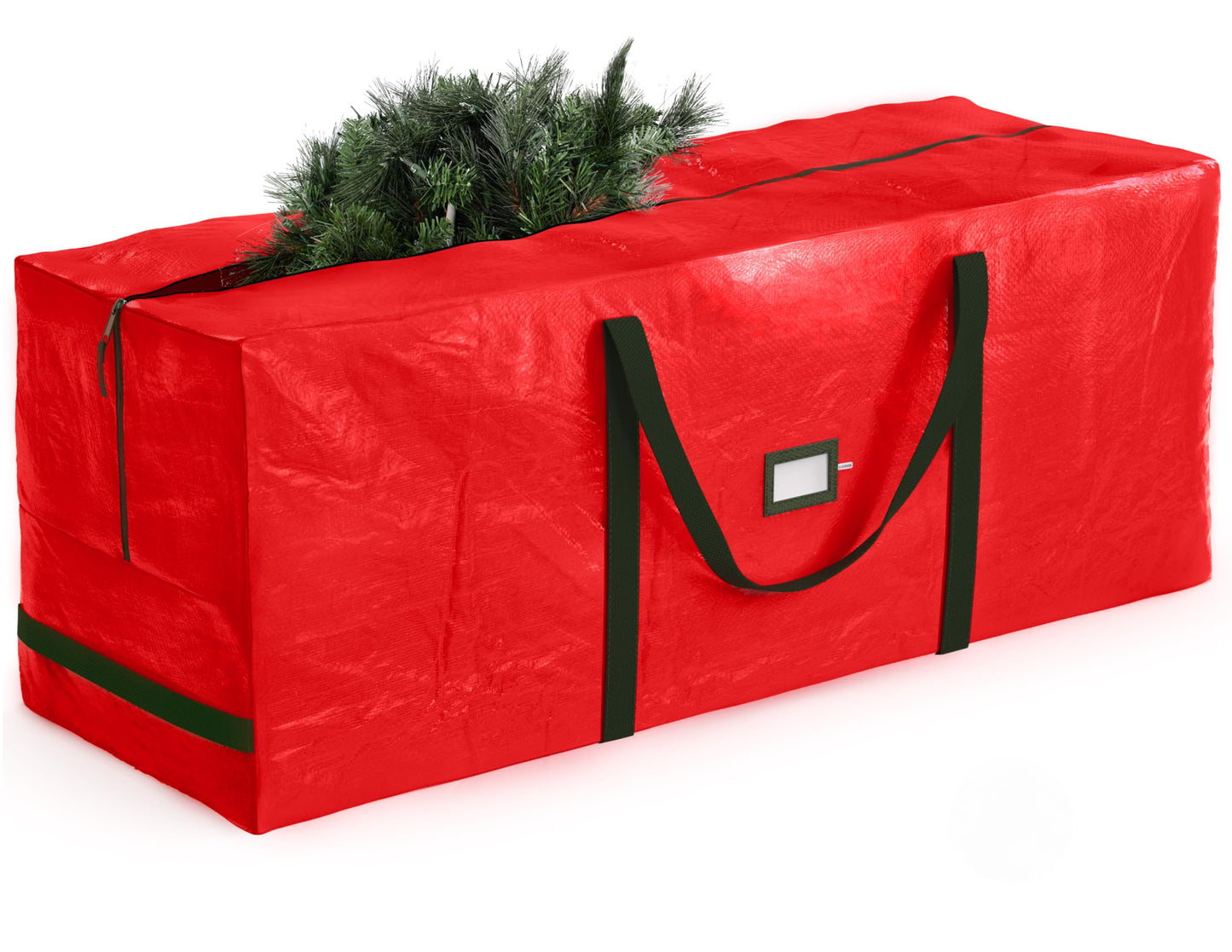 ZOBER 9 Ft Large Christmas Tree Storage Bag - Fits 9 Ft Artificial Trees - Plastic, Waterproof Christmas Tree Bag For Storage Box For Xmas - Strong, Durable Handles - Label Card Slot - Red