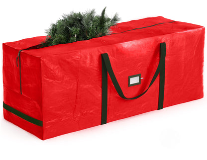 ZOBER 9 Ft Large Christmas Tree Storage Bag - Fits 9 Ft Artificial Trees - Plastic, Waterproof Christmas Tree Bag For Storage Box For Xmas - Strong, Durable Handles - Label Card Slot - Red