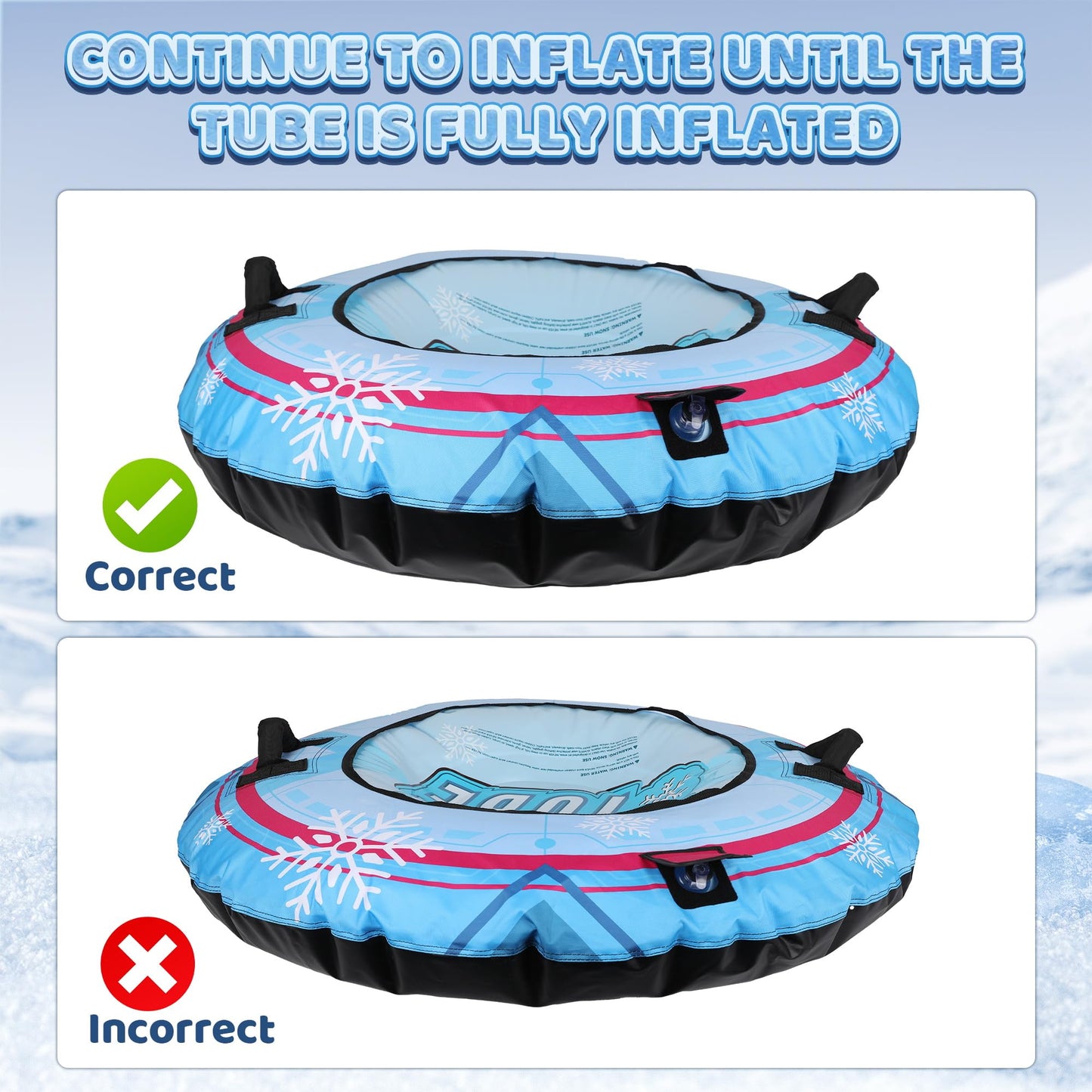 Snow Tube with Premium Canvas Cover for Kids and Adults, 48'' Inflatable Heavy Duty Snow Tube Made by Thickened Bottom, Sled Winter Outdoor Fun Toys for Children Boys Girls