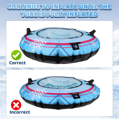 Snow Tube with Premium Canvas Cover for Kids and Adults, 48'' Inflatable Heavy Duty Snow Tube Made by Thickened Bottom, Sled Winter Outdoor Fun Toys for Children Boys Girls