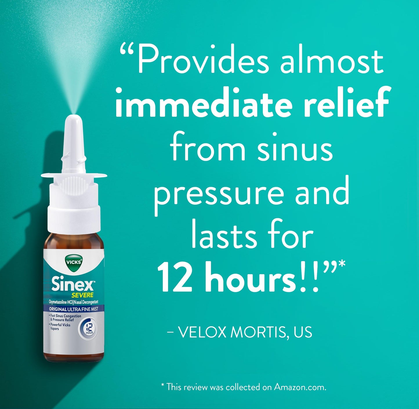 Vicks Sinex SEVERE Nasal Spray, Original Ultra Fine Mist, Decongestant Medicine, Relief from Stuffy Nose due to Cold or Allergy, & Nasal Congestion, Sinus Pressure Relief, 265 Sprays x 2