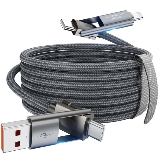 USB C to USB C Cable 10 ft 240W, 4 in 1 Charging Cable, Fast Charging Braided Multi Charger Cord with Type C/USB A/L Port for iPhone 16/15 /14 Series MacBook iPad Pixel Samsung Switch PS5 Tablet
