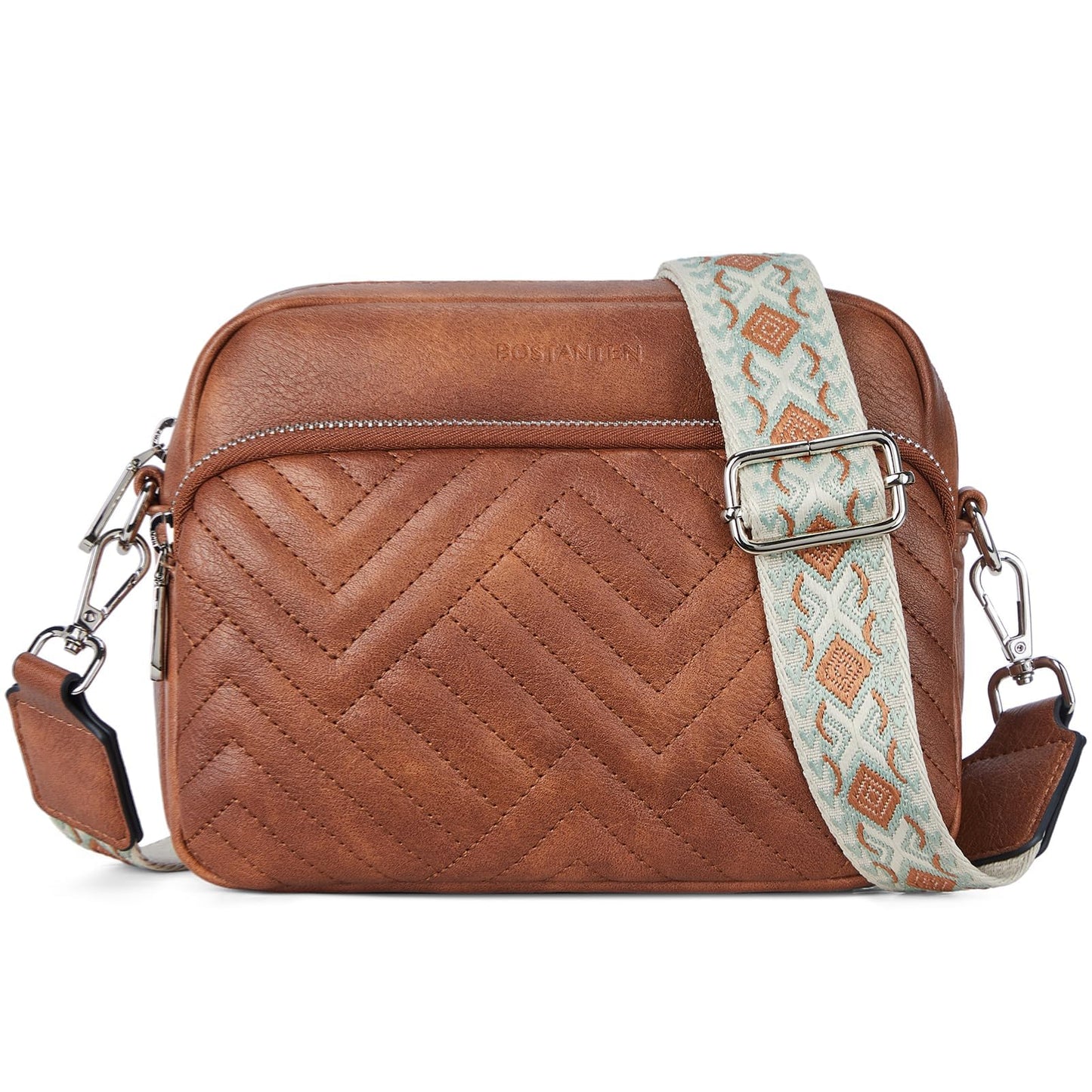 BOSTANTEN Quilted Crossbody Bags for Women Vegan Leather Purses Small Shoulder Handbags with Wide Strap