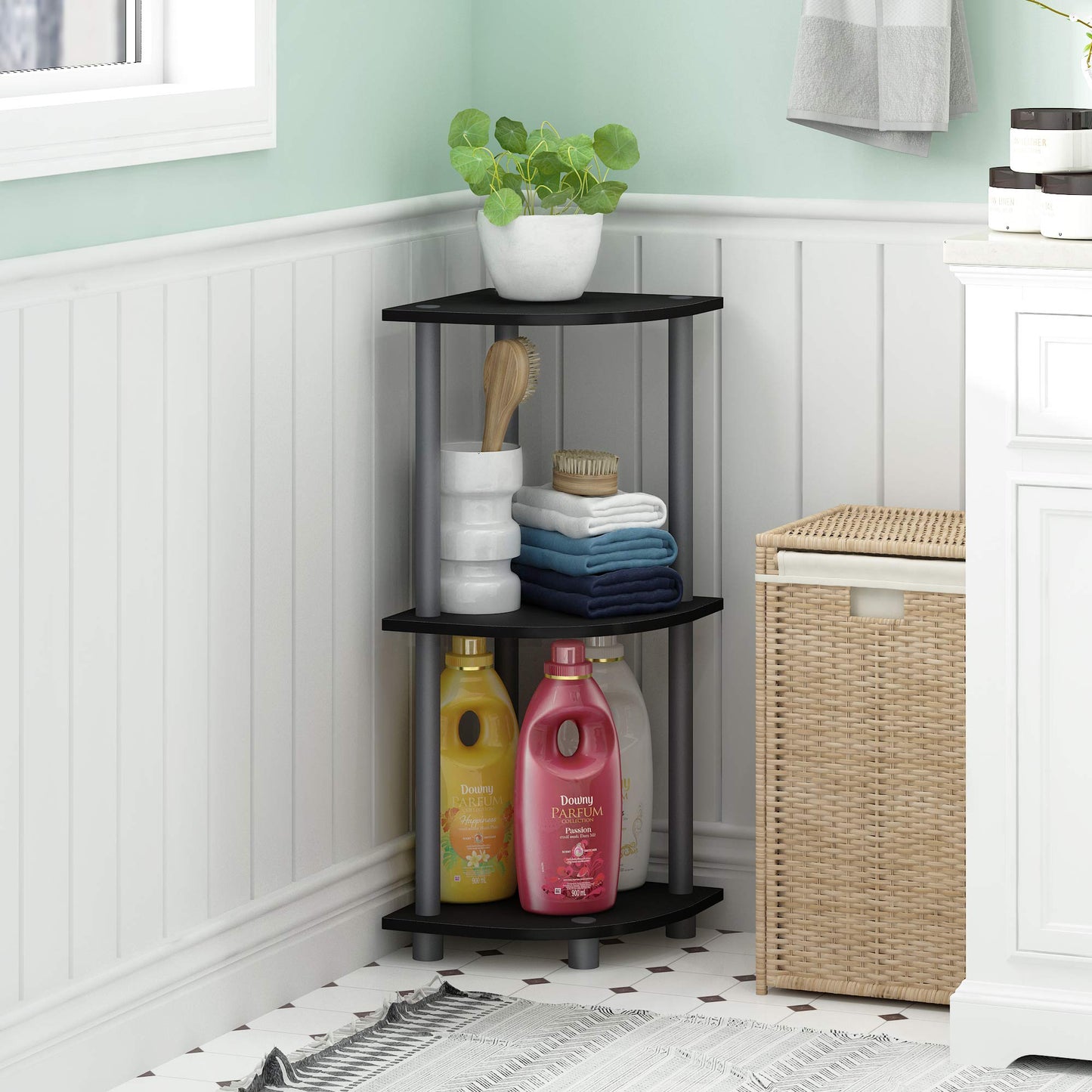 Furinno Turn-N-Tube 3-Tier Corner Display Rack Multipurpose Shelving Unit, Black/Grey (12077BK/GY)