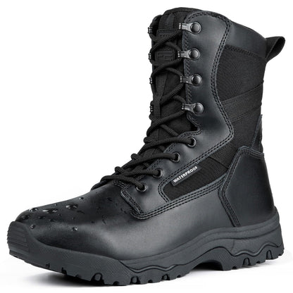 FREE SOLDIER Men’s Tactical Boots 8 Inches Lightweight Combat Boot Durable Suede Leather Military Work Boots Desert Boot(Waterproof Black 7)