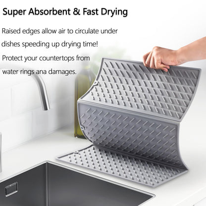 Silicone Dish Drying Mat,Collapsible Tri Fold Drainer Mat,Drying Pad With Hook-BPA Free,Durable Heat,24x16In Drying Mat for Kitchen Counter Easy to Clean(Grey)