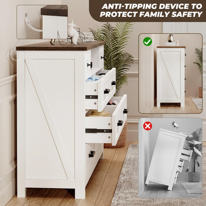 BROTTAR Dresser with Mirror for Bedroom, Chest of Drawers with LED Mirror, 8 Drawer Dresser, White Dressers for Kids, Wood Dressers, Farmhouse Makeup Vanity with Storage for Bedroom