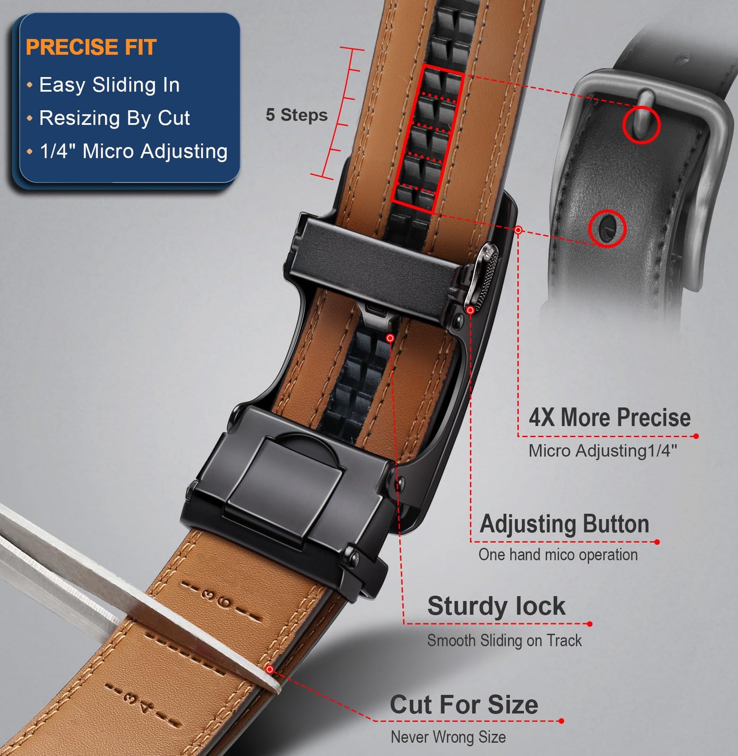 BULLIANT Men's Belt,Slide Ratchet Belt Adjsutable For Men Suit Casual Jeans Gift Boxed,Trim To Fit(Black,38"-44" Waist Adjustable)