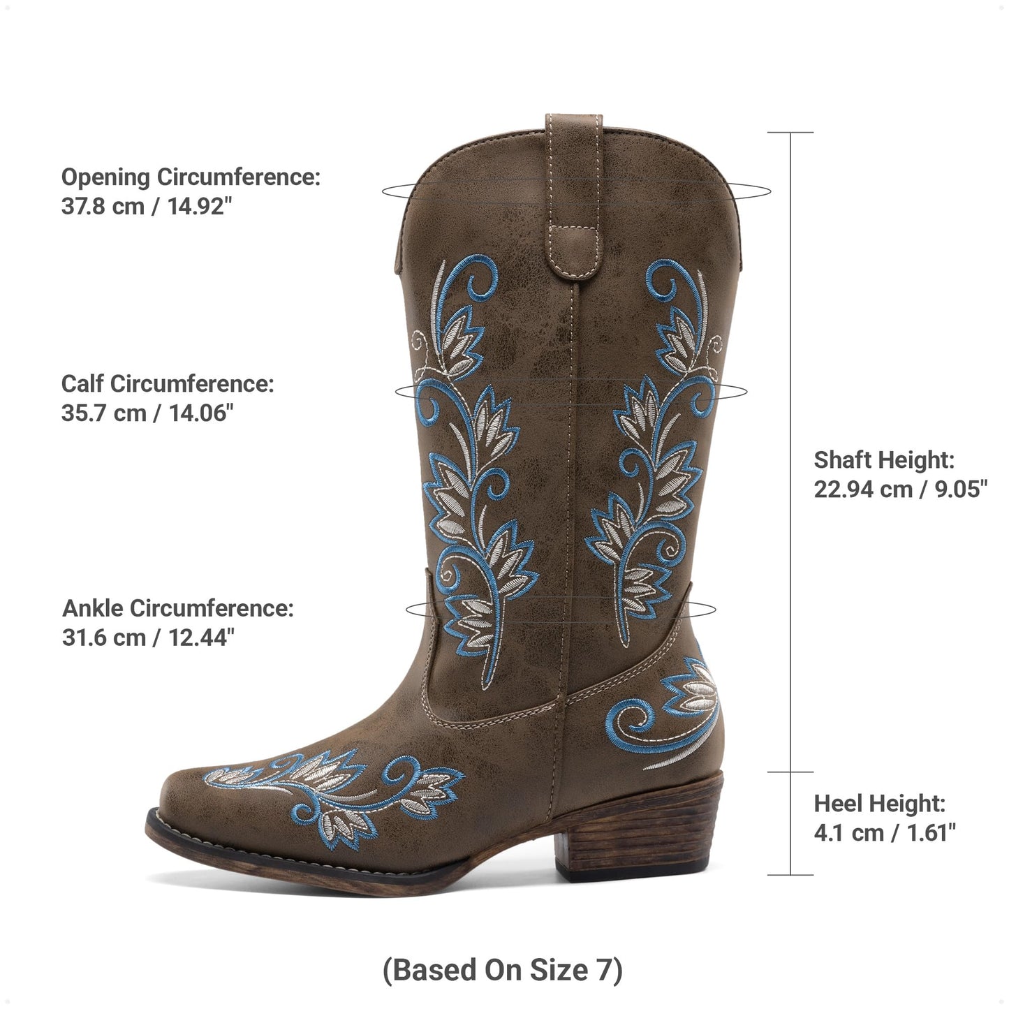 DREAM PAIRS Women's Cowboy Cowgirl Western Mid Calf Boots Square Toe Embroidered Stitched Pull On Country Boots with Low Chunky Heel,Size 9,Dark Brown,SDMB26002W