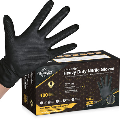 TitanFlex 8-mil Premium Nitrile Gloves, Black, Medium, Unisex, Protective Glove