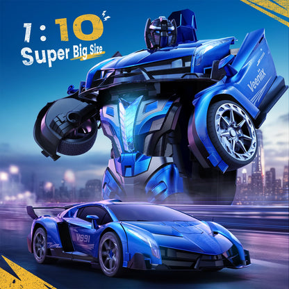 Veeniix V991 Transform Remote Control Car, 1:10 Big Size, 2 Rechargeable Batteries for 70Min, 2.4GHz Gesture Sensing, One-Key Deformation, Robot Toys Gifts for Boys and Girls (Blue)