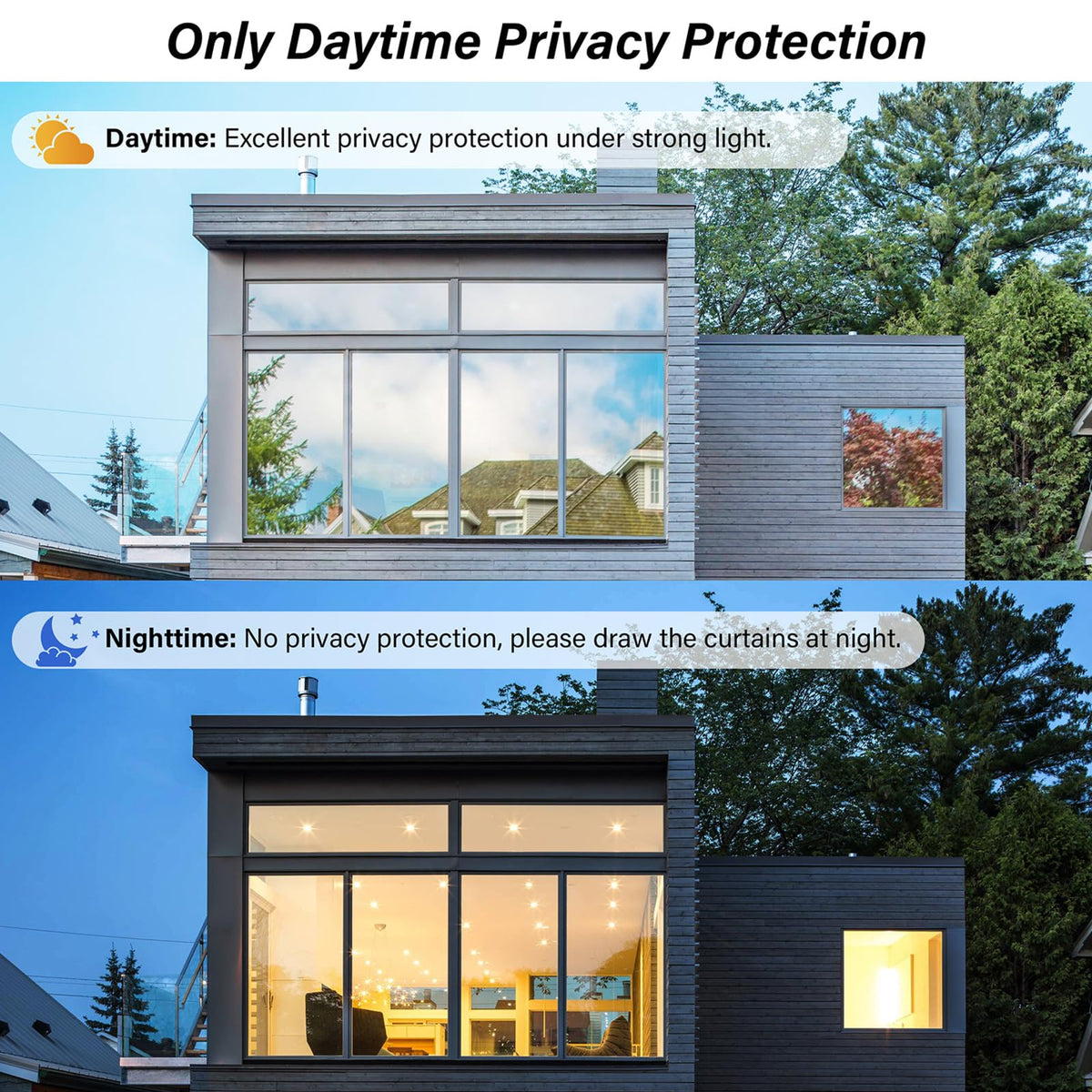Kromapolis Window Privacy Film Reflective Mirror Film One Way Window Tint for Home, Daytime Privacy Heat Control Anti UV Glass Tinting, Non-Adhesive (Silver, 35.4 x 157.4 inch)