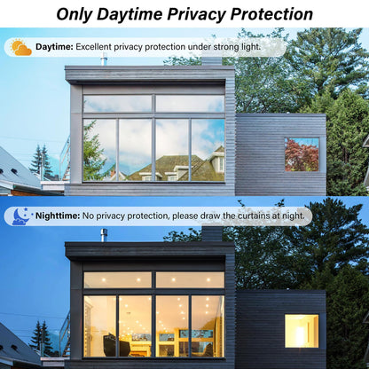 Kromapolis Window Privacy Film Reflective Mirror Film One Way Window Tint for Home, Daytime Privacy Heat Control Anti UV Glass Tinting, Non-Adhesive (Silver, 35.4 x 157.4 inch)