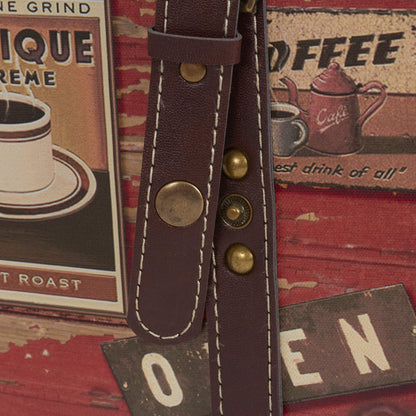 Household Essentials Medium Decorative Trunk, Coffee Shop Faux Decoupage, Antique Exterior, Leather and Metal Accents, Fabric Interior, Hinged Lid, Brown