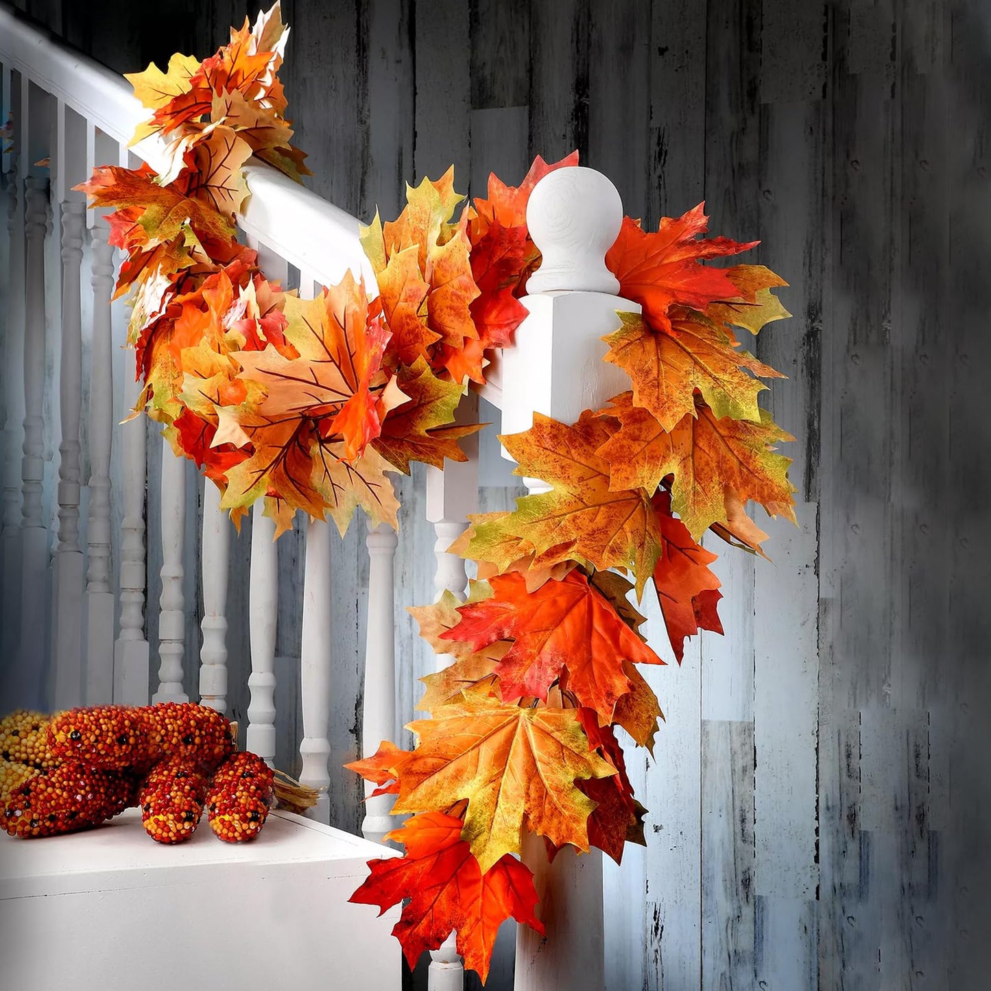 Fall Leaves Garland, 2 Pack Artificial Fall Garland Maple Leaf 5.9Ft/Pieces Fall Decor Autumn Thanksgiving Decor Easy Hanging for Mantel & Table (Red)