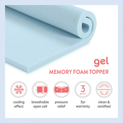 Best Price Mattress 3 Inch Ventilated Memory Foam Mattress Topper, Cooling Gel Infusion, CertiPUR-US Certified, Queen Blue