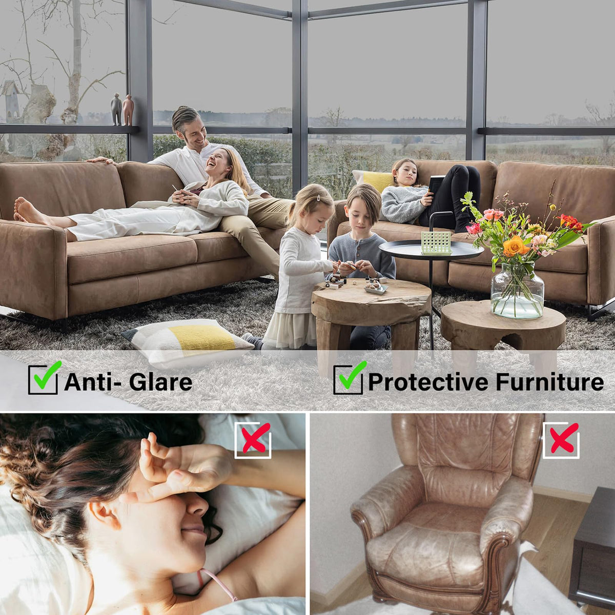 Kromapolis Window Privacy Film Reflective Mirror Film One Way Window Tint for Home, Daytime Privacy Heat Control Anti UV Glass Tinting, Non-Adhesive (Silver, 35.4 x 157.4 inch)