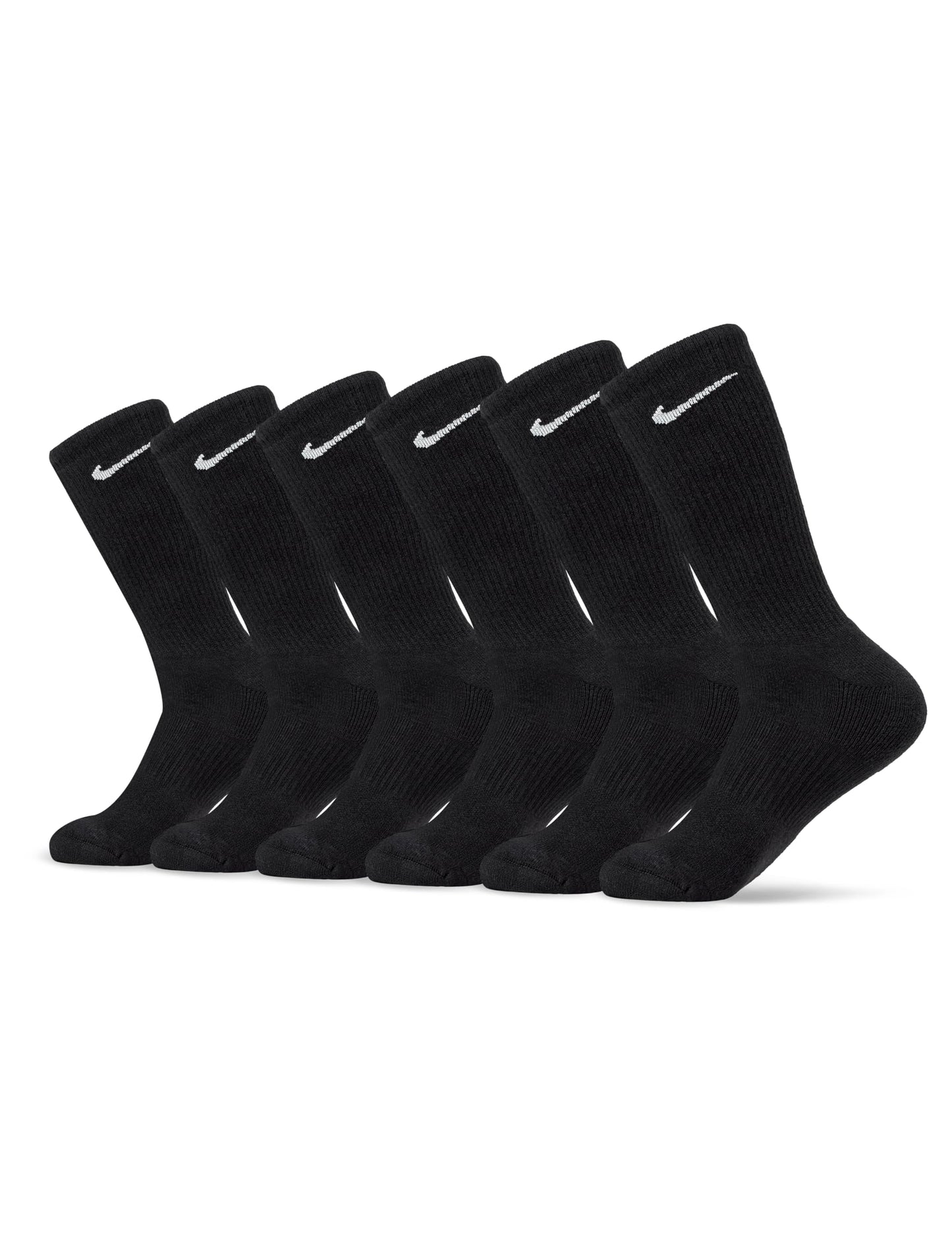 Nike Unisex Everyday Cushioned Training Crew Socks (6 Pairs), Black/White, Medium