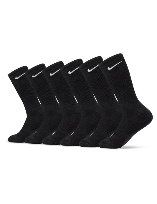 Nike Unisex Everyday Cushioned Training Crew Socks (6 Pairs), Black/White, Medium