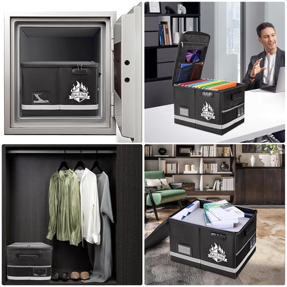 BALEINE Fireproof Document Box with Lock, Portable Fireproof Document Bag Waterproof Fire Proof File Boxes for Documents, File Organizer Box for Important Paperwork (Silver, 16''x12.5''11.5'')