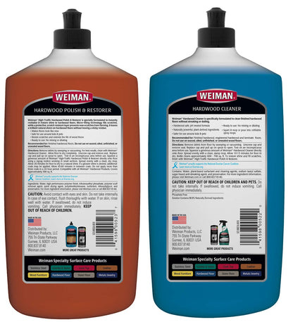 Weiman Hardwood Floor Cleaner and Polish Restorer Combo - 2 Pack - High-Traffic Hardwood Floor, Natural Shine, Removes Scratches, Leaves Protective Layer