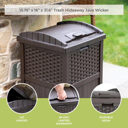 Suncast 33 Gallon Outdoor Trashcan Hideaway with Lid for 30 to 33 Gallon Trash Bags for Garage, Backyard, or Garden, Brown, Made in the USA